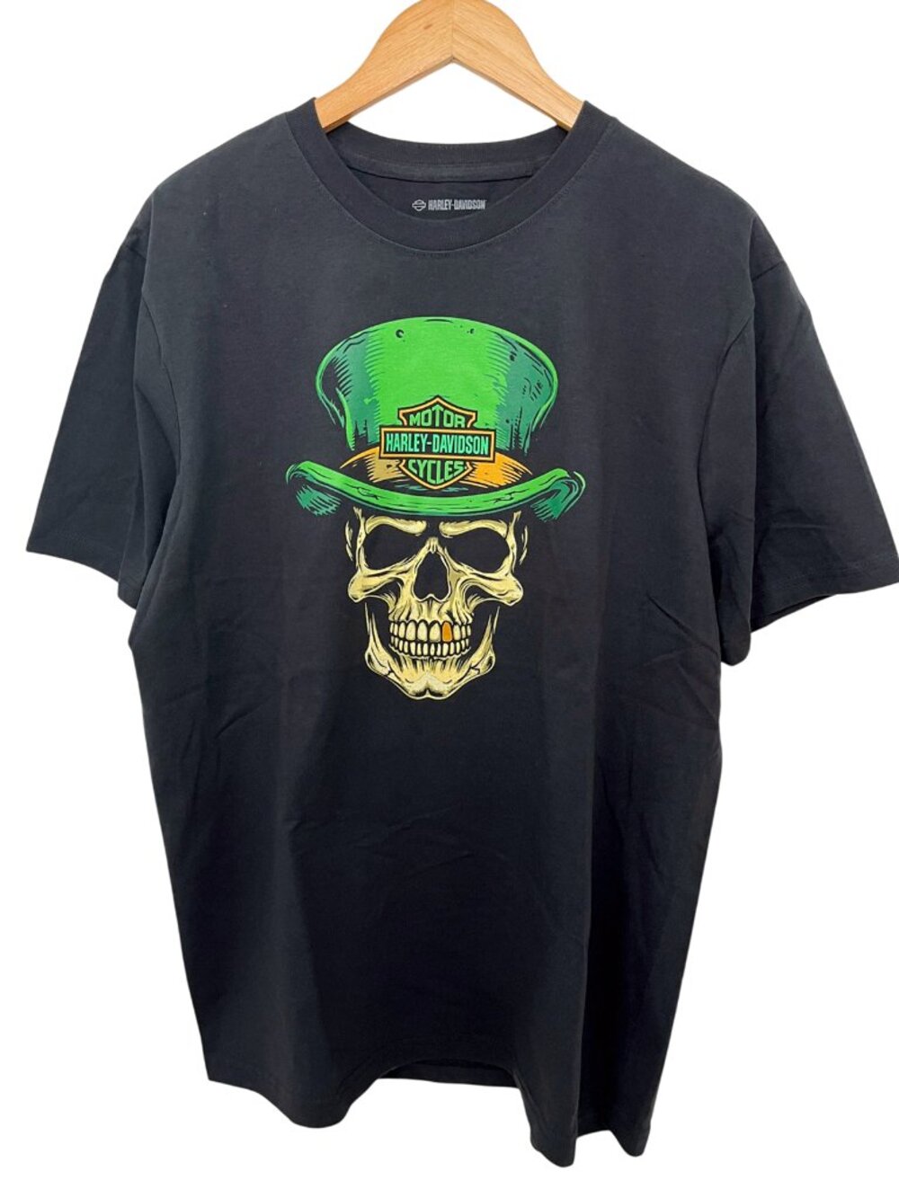 NWOT Harley-Davidson Men’s T-Shirt Skull in Lucky Green Top Hat Large